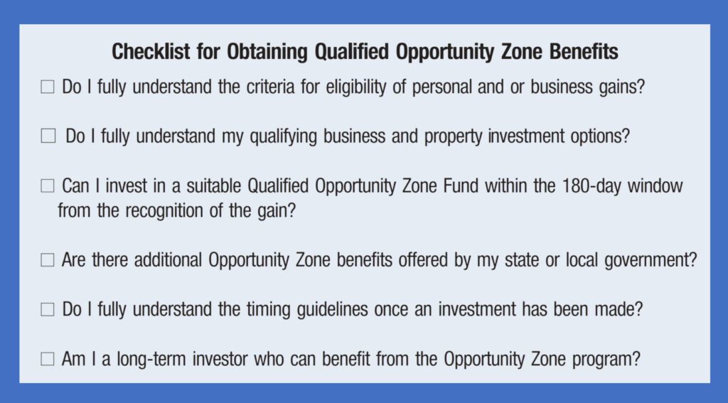 Checklist for Obtaining Qualified Opportunity Zone Benefits